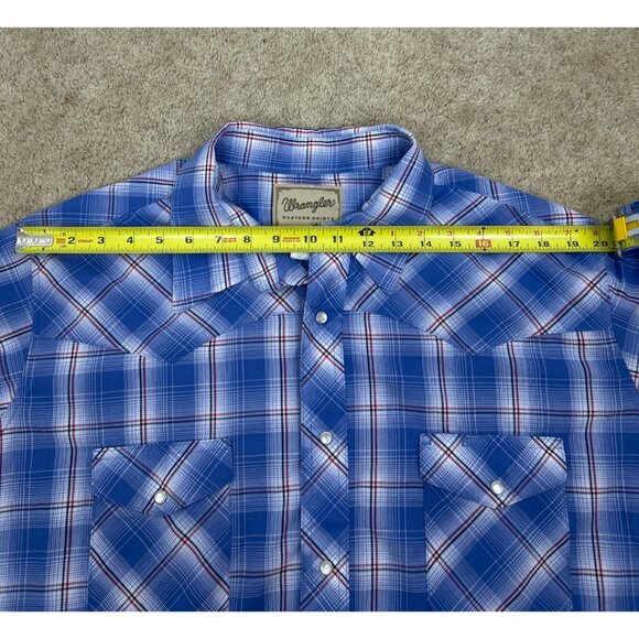 Wrangler Men's Blue & Red Plaid Short Sleeve Western Button-Down Shirt 2XL - Picture 8 of 9